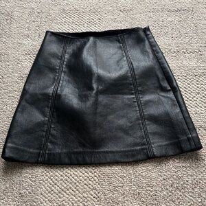 Babaton Black Faux Leather A-Line Mini Skirt